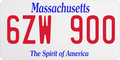 MA license plate 6ZW900