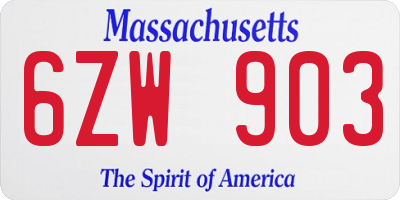 MA license plate 6ZW903