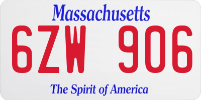 MA license plate 6ZW906