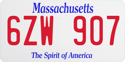 MA license plate 6ZW907