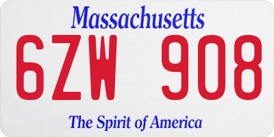 MA license plate 6ZW908
