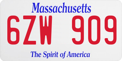 MA license plate 6ZW909