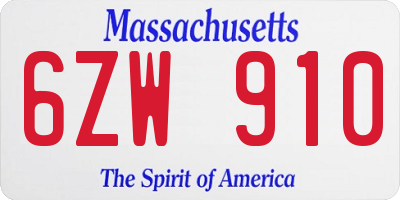 MA license plate 6ZW910