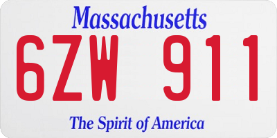 MA license plate 6ZW911