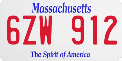 MA license plate 6ZW912