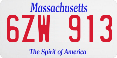 MA license plate 6ZW913