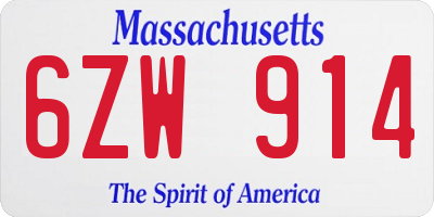 MA license plate 6ZW914