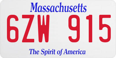 MA license plate 6ZW915