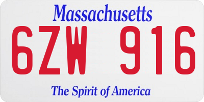 MA license plate 6ZW916