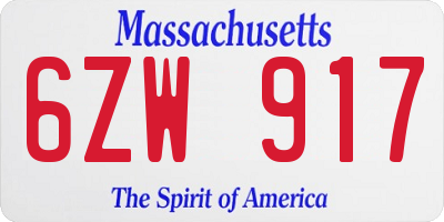 MA license plate 6ZW917