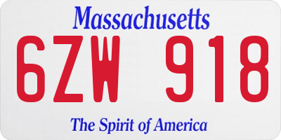 MA license plate 6ZW918