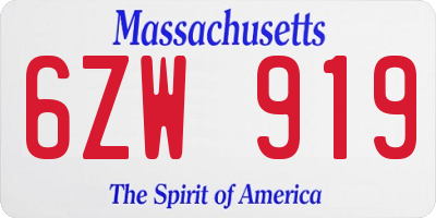 MA license plate 6ZW919