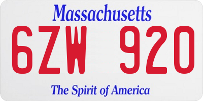 MA license plate 6ZW920