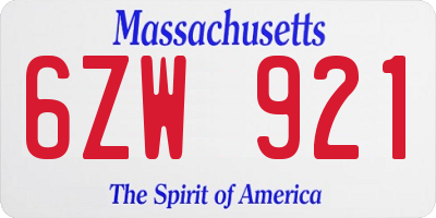 MA license plate 6ZW921