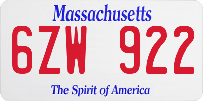 MA license plate 6ZW922