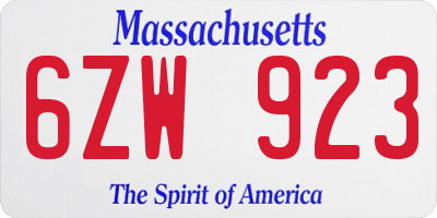 MA license plate 6ZW923
