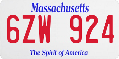 MA license plate 6ZW924