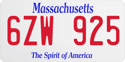 MA license plate 6ZW925
