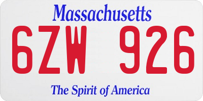 MA license plate 6ZW926