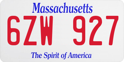 MA license plate 6ZW927