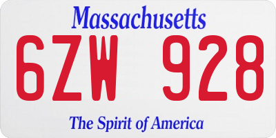 MA license plate 6ZW928