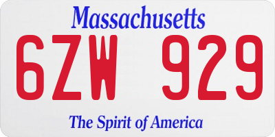 MA license plate 6ZW929
