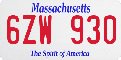 MA license plate 6ZW930