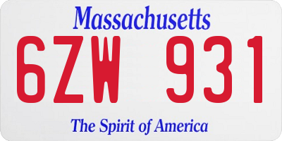 MA license plate 6ZW931