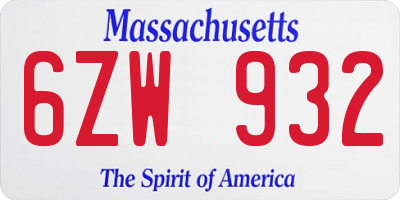 MA license plate 6ZW932