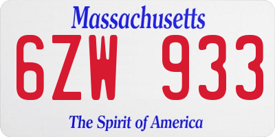 MA license plate 6ZW933