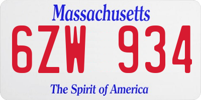 MA license plate 6ZW934