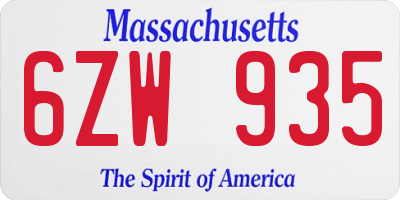 MA license plate 6ZW935
