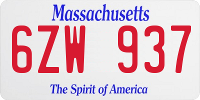 MA license plate 6ZW937