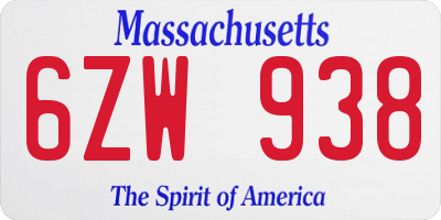 MA license plate 6ZW938