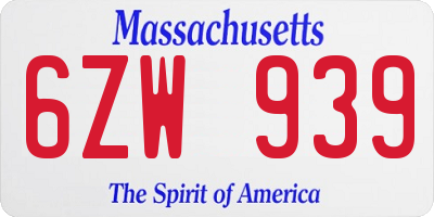 MA license plate 6ZW939