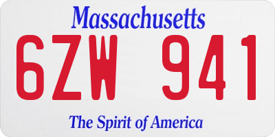 MA license plate 6ZW941