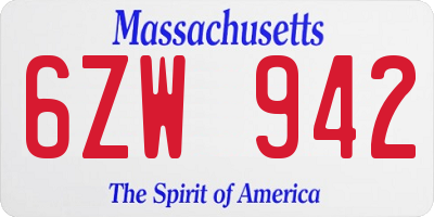 MA license plate 6ZW942