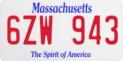 MA license plate 6ZW943