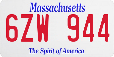 MA license plate 6ZW944
