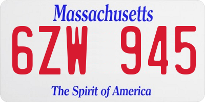 MA license plate 6ZW945