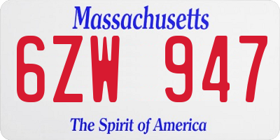 MA license plate 6ZW947