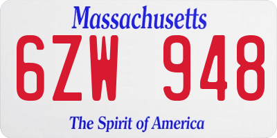 MA license plate 6ZW948