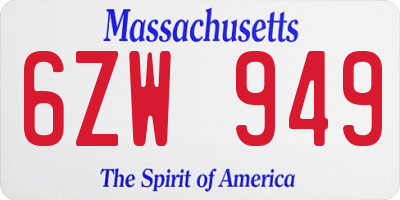 MA license plate 6ZW949