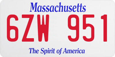 MA license plate 6ZW951
