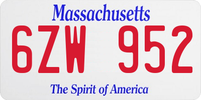 MA license plate 6ZW952