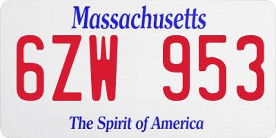 MA license plate 6ZW953