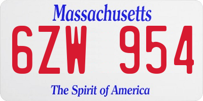 MA license plate 6ZW954