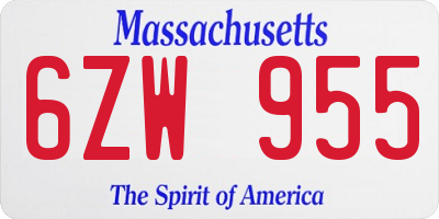 MA license plate 6ZW955
