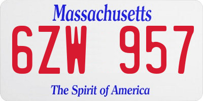MA license plate 6ZW957