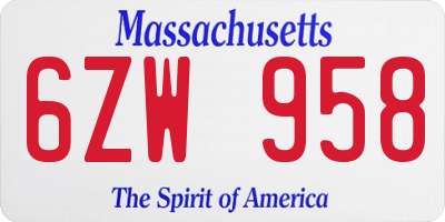 MA license plate 6ZW958